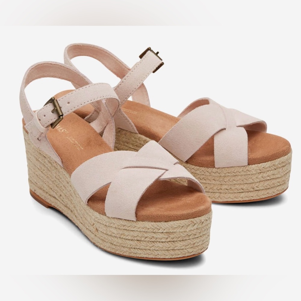 Like New Toms Willow Natural Shimmer Canvas/Honey Leather espadrilles Size 6